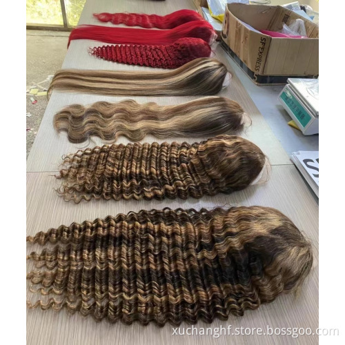 Highlight Ombre Lace Front 13x4 Curly Human Hair Wigs #4/27 Deep Wave Wigs For Women Remy 180% 4*4 Lace Closure Wigs